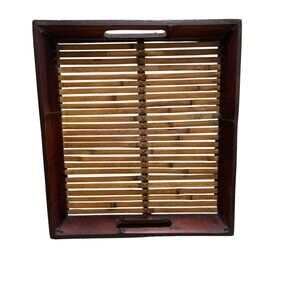 Vintage Rectangular Bamboo Wood Serving Tray Decor MCM‎